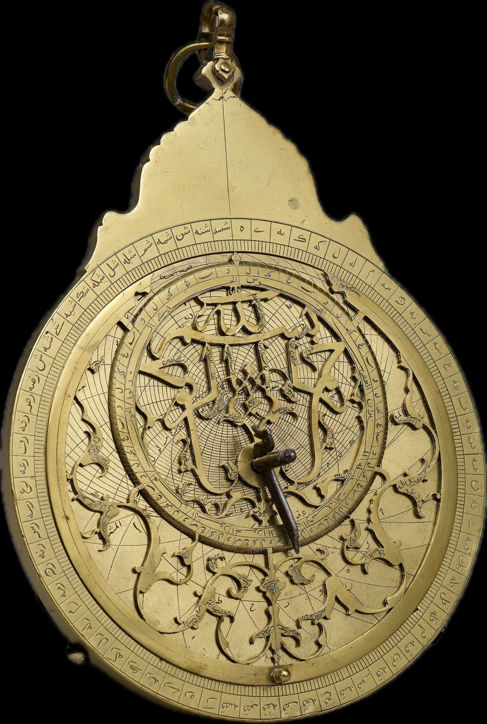 A brass planispheric astrolabe made in 1654