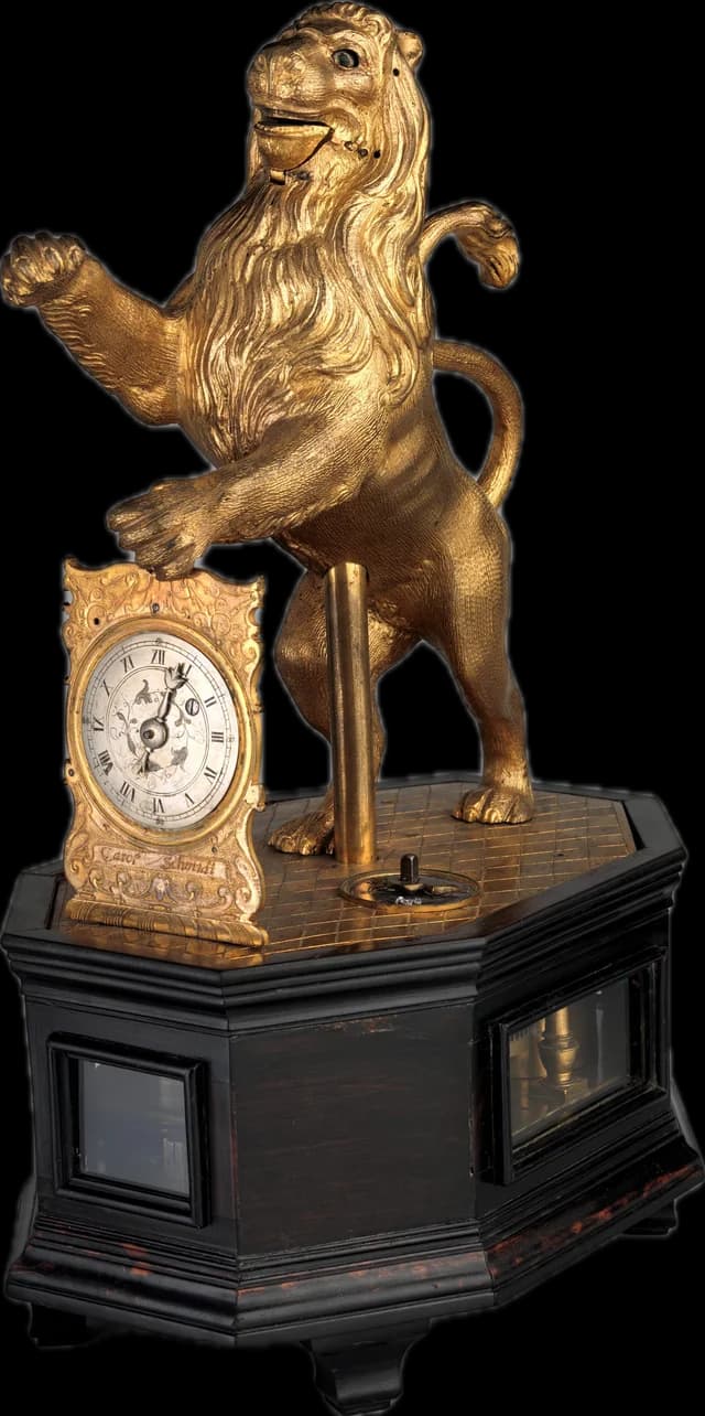 A gilded automaton clock in the form of a lion